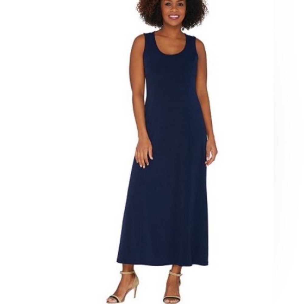 SUSAN GRAVER Navy Liquid Knit Sleeveless Maxi Dress